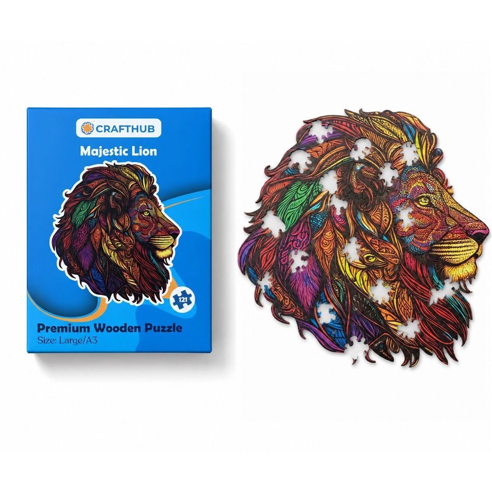 CraftHub Majestic Lion Wooden Puzzle 121 Pieces Large A3 Laser Cut Whimsy Pieces